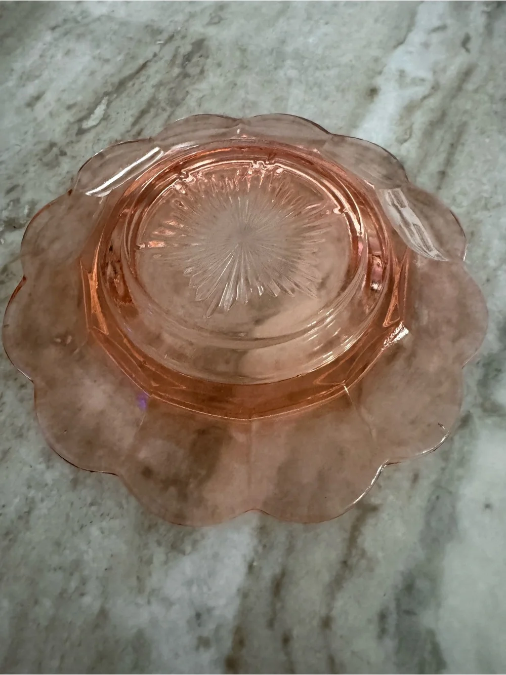 Pink Pressed Glass Covered Butter Dish with Scalloped Base